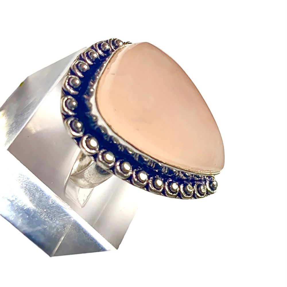 Rose Quartz Gemstone in a Handcrafted 925 Stamped Ring (6.5)